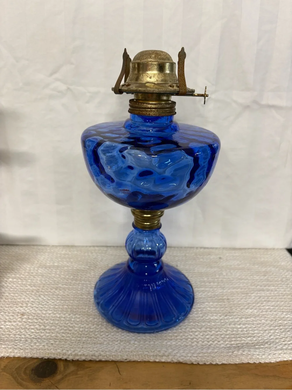 Cobalt Blue Glass Oil Lamp